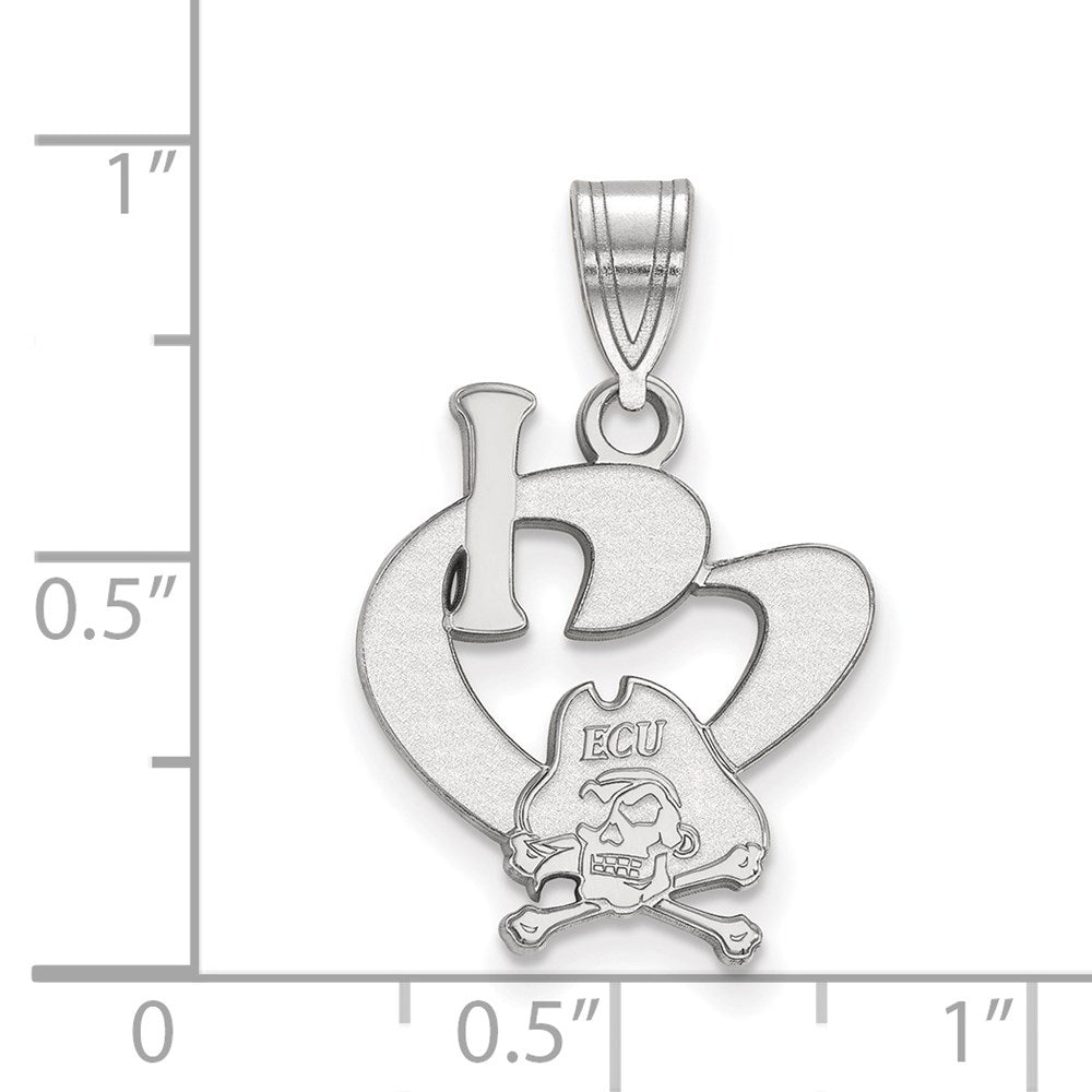 Sterling Silver Rhodium Plated Logoart East Carolina University Pirate Large I Heart Pendant