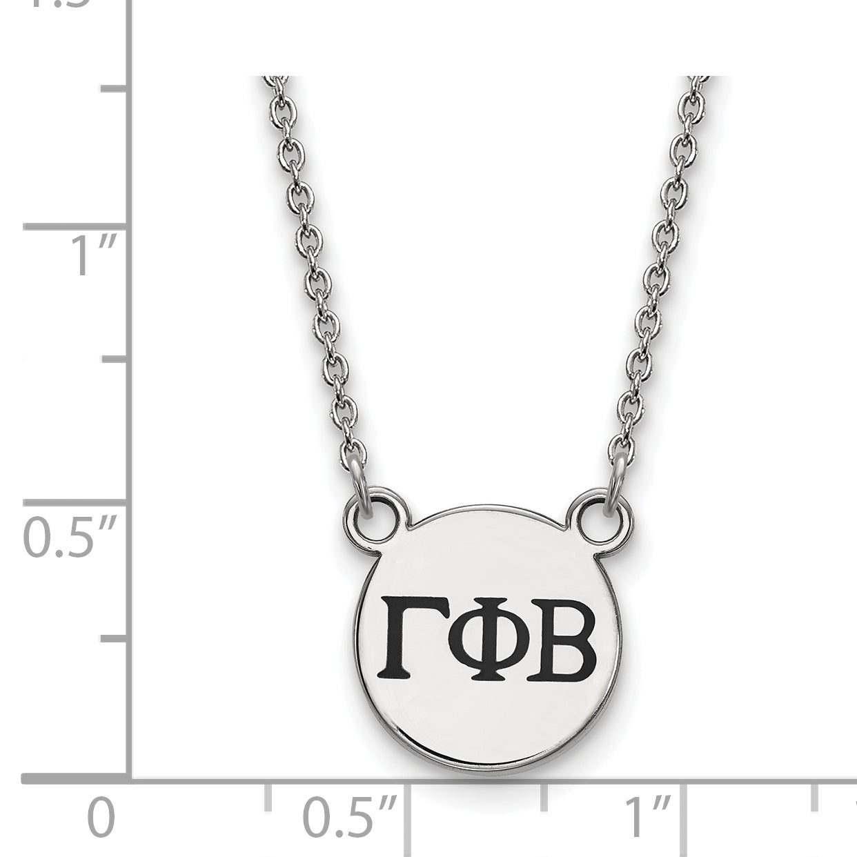 Sterling Silver Rhodium Plated Logoart Gamma Phi Beta Sorority Greek Letters Small Black Enamel Pendant 18 Inch Necklace