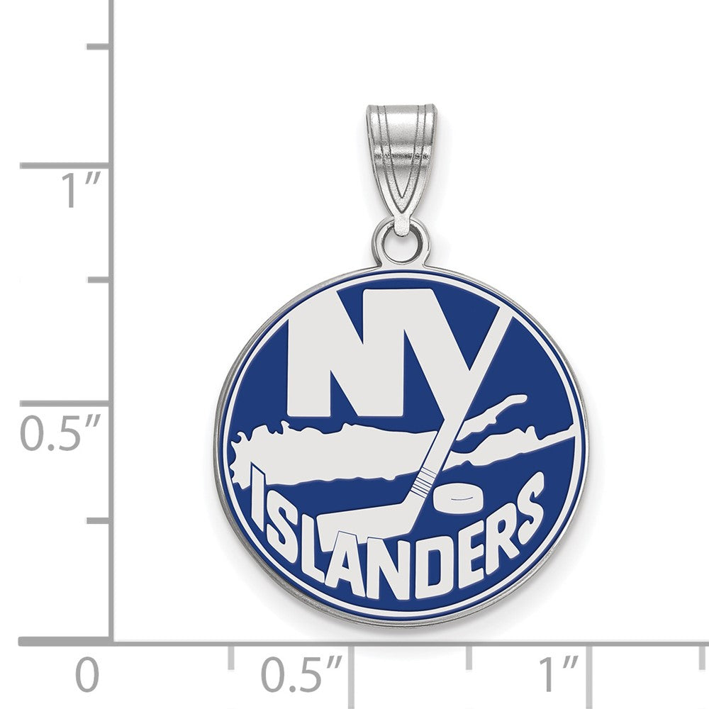 Sterling Silver Rhodium Plated Nhl Logoart New York Islanders Large Enameled Pendant