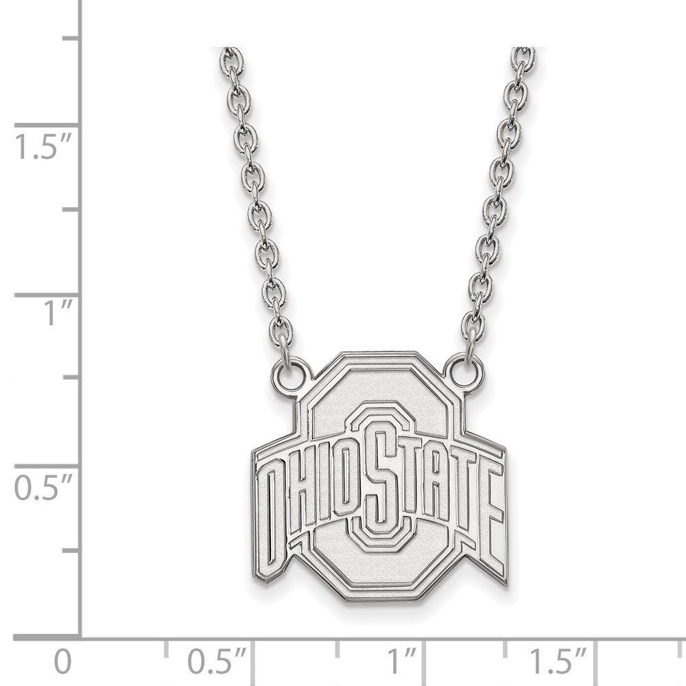 Sterling Silver Rhodium Plated Logoart The Ohio State University Large Pendant 18 Inch Necklace