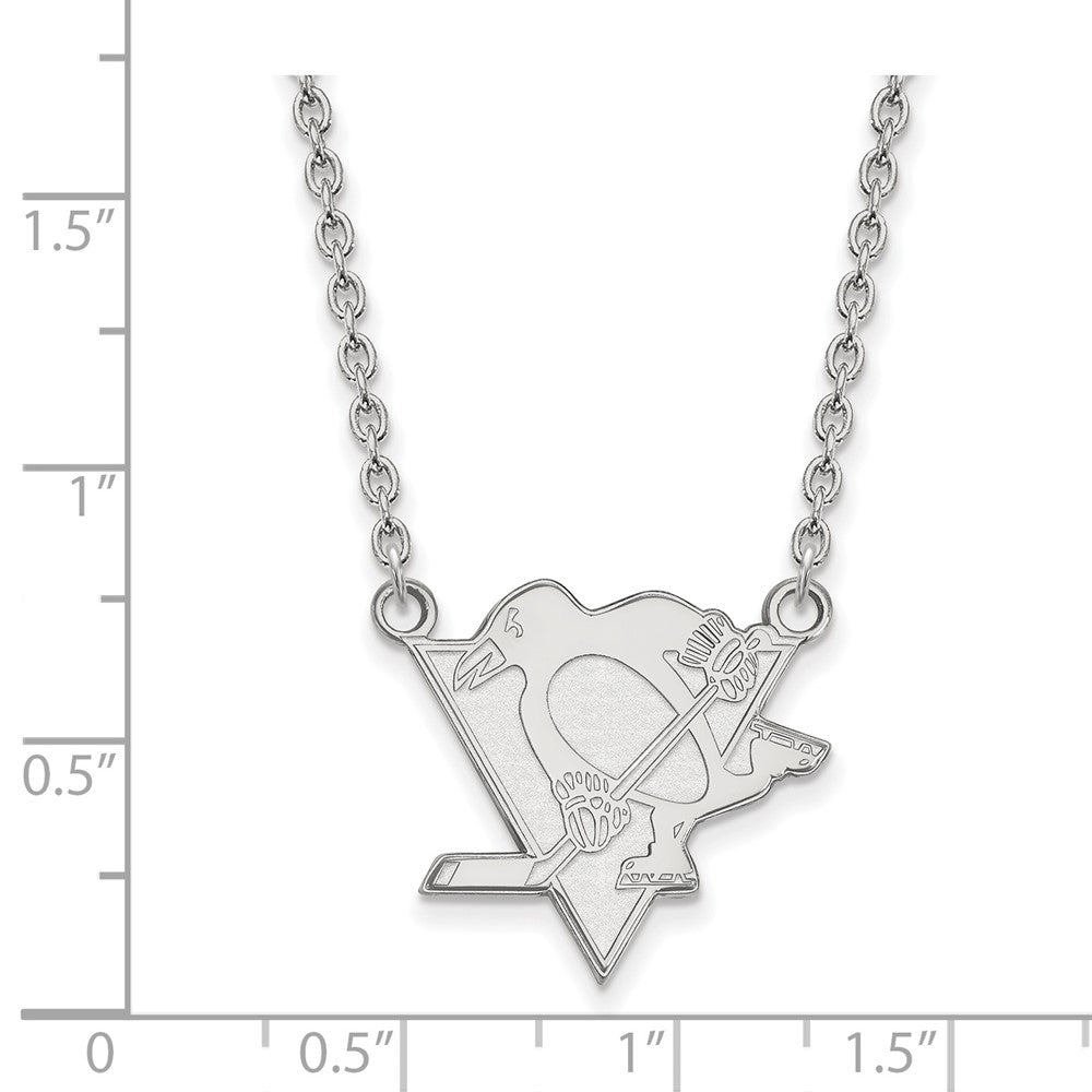 Sterling Silver Rhodium Plated Nhl Logoart Pittsburgh Penguins Large Pendant 18 Inch Necklace