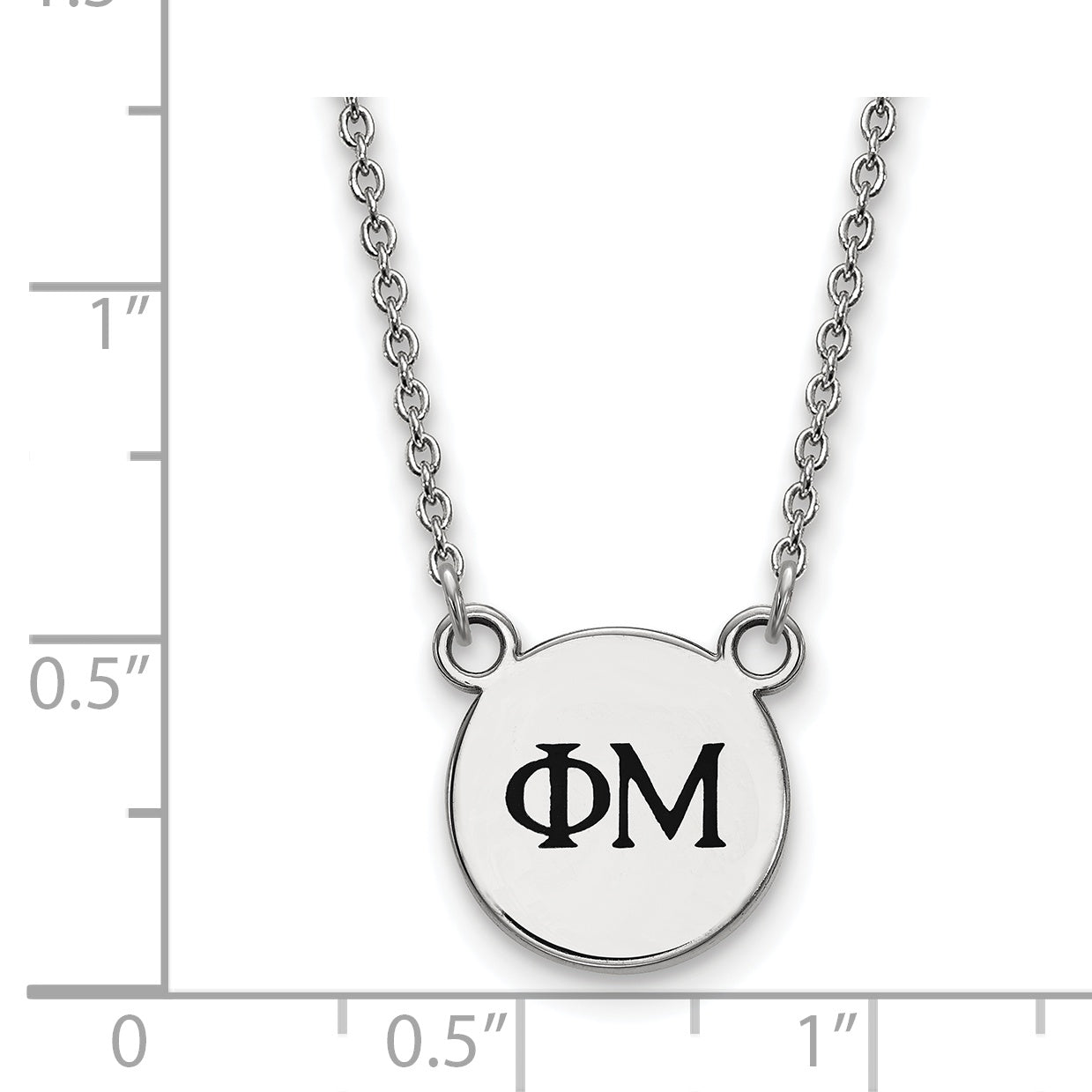 Sterling Silver Rhodium Plated Logoart Phi Mu Sorority Greek Letters Extra Small Black Enamel Pendant 18 Inch Necklace
