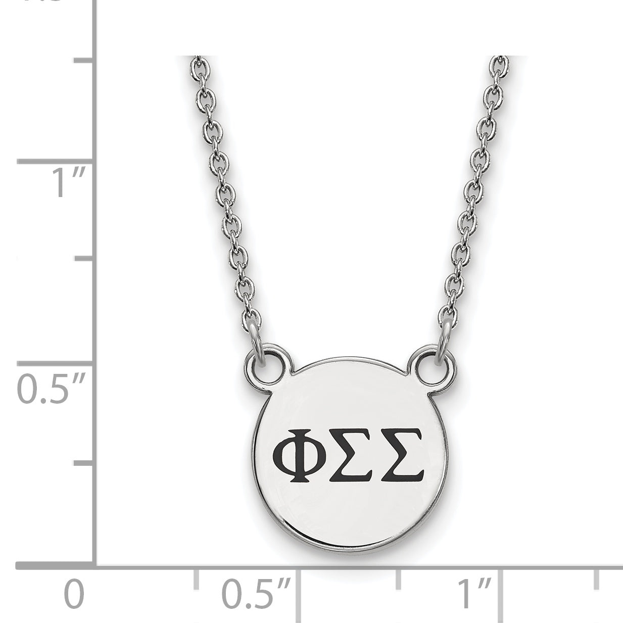 Sterling Silver Rhodium Plated Logoart Phi Sigma Sorority Greek Letters Small Black Enamel Pendant 18 Inch Necklace