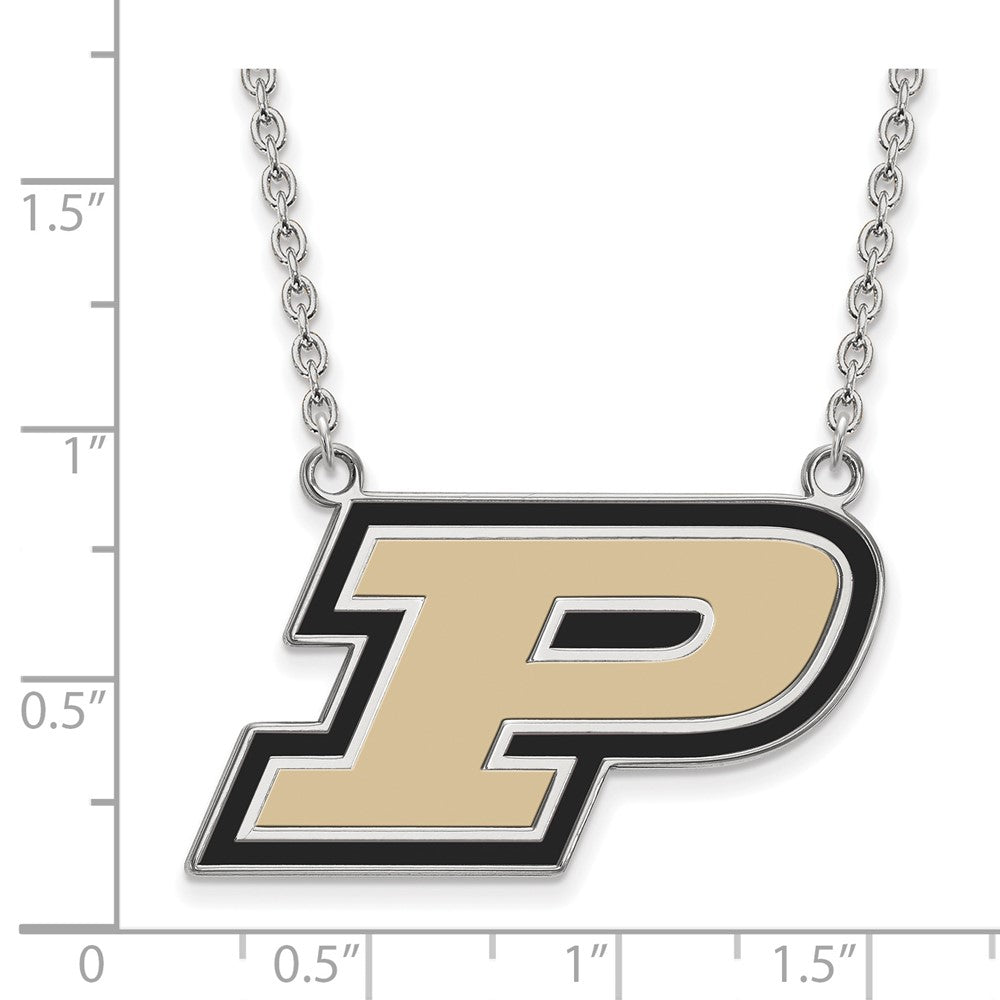 Sterling Silver Rhodium Plated Logoart Purdue University Letter P Large Enameled Pendant 18 Inch Necklace