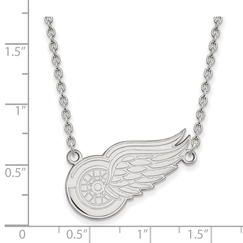 Sterling Silver Rhodium Plated Nhl Logoart Detroit Red Wings Large Pendant 18 Inch Necklace