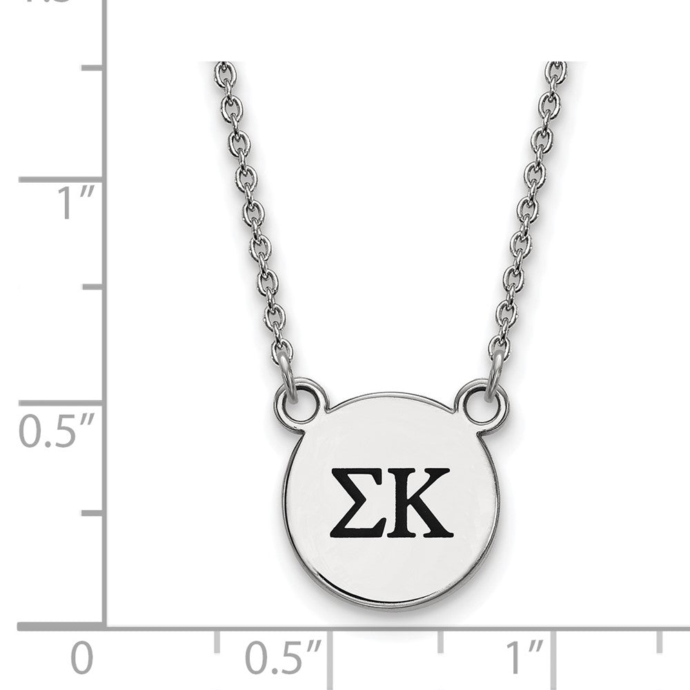 Sterling Silver Rhodium Plated Logoart Sigma Kappa Sorority Greek Letters Small Black Enamel Pendant 18 Inch Necklace