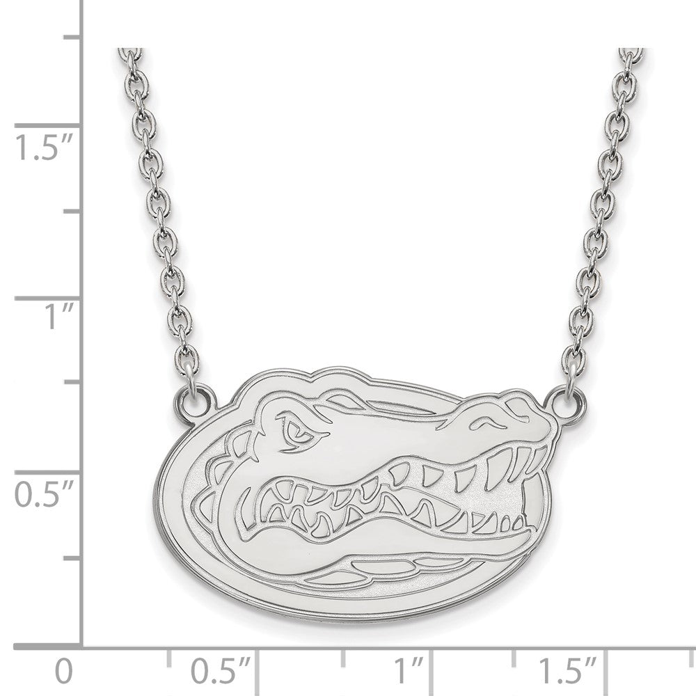 Sterling Silver Rhodium Plated Logoart University Of Florida Gator Large Pendant 18 Inch Necklace