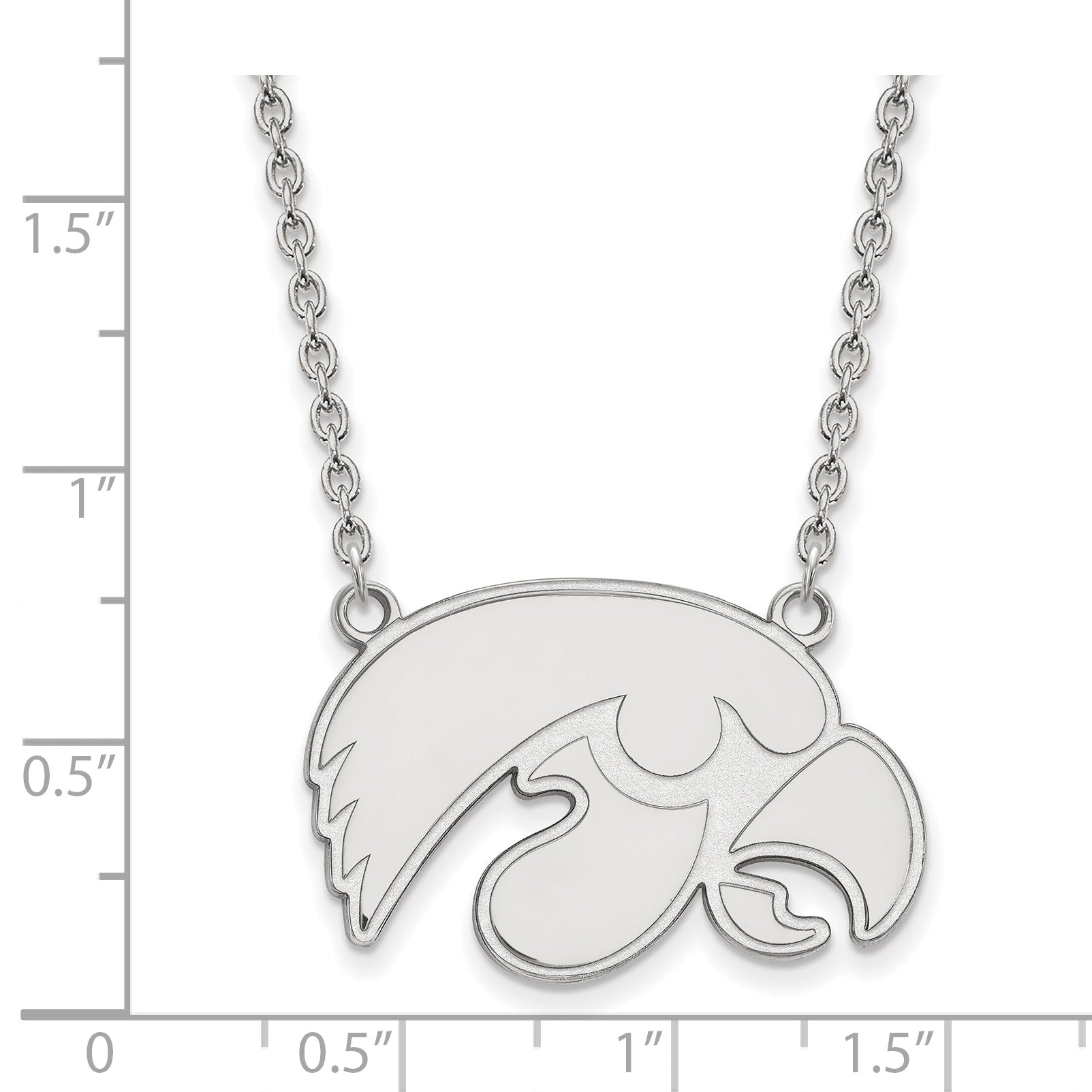 Sterling Silver Rhodium Plated Logoart University Of Iowa Hawk Large Pendant 18 Inch Necklace