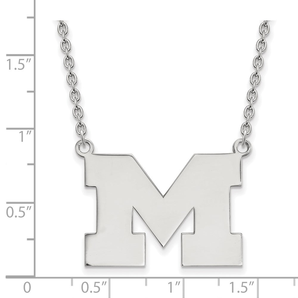 Sterling Silver Rhodium Plated Logoart University Of Michigan Letter M Large Pendant 18 Inch Necklace