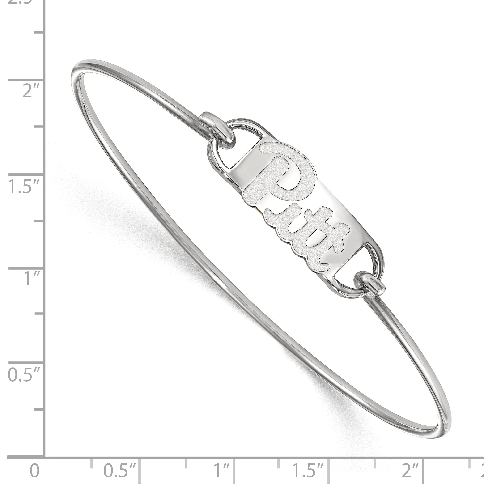 Sterling Silver Rhodium Plated Logoart University Of Pittsburgh Small Center 7 Inch Wire Bangle