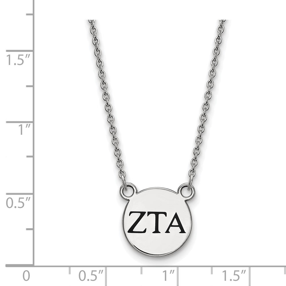 Sterling Silver Rhodium Plated Logoart Zeta Tau Alpha Sorority Greek Letters Small Black Enamel Pendant 18 Inch Necklace