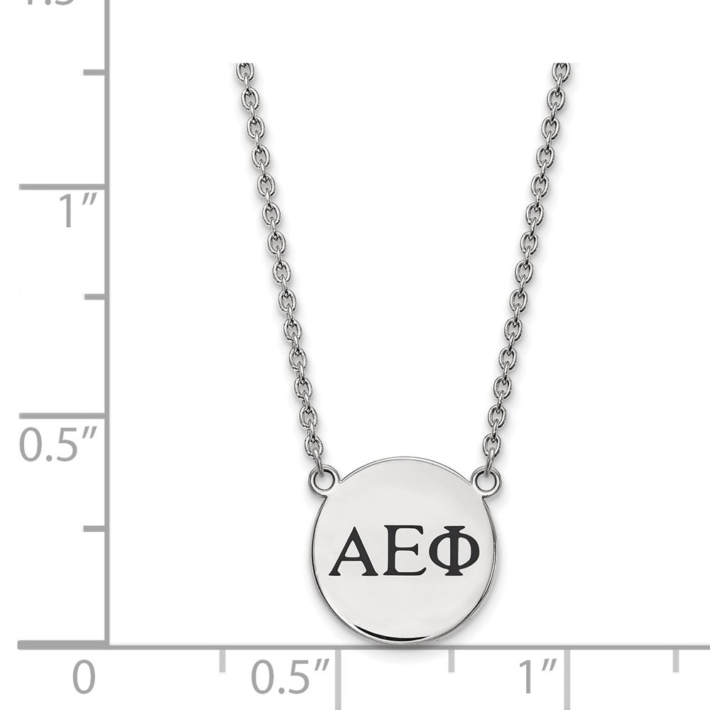 Sterling Silver Rhodium Plated Logoart Alpha Epsilon Phi Sorority Greek Letters Small Black Enamel Pendant 18 Inch Necklace