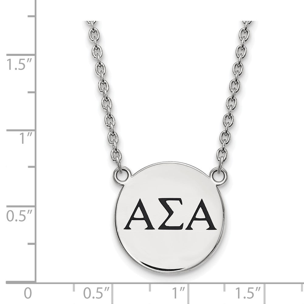 Sterling Silver Rhodium Plated Logoart Alpha Sigma Sorority Greek Letters Large Black Enamel Pendant 18 Inch Necklace