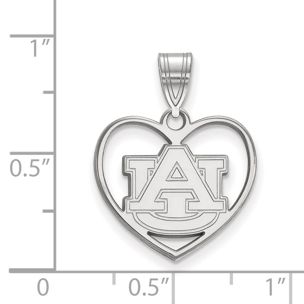 Sterling Silver Rhodium Plated Logoart Auburn University Heart Pendant
