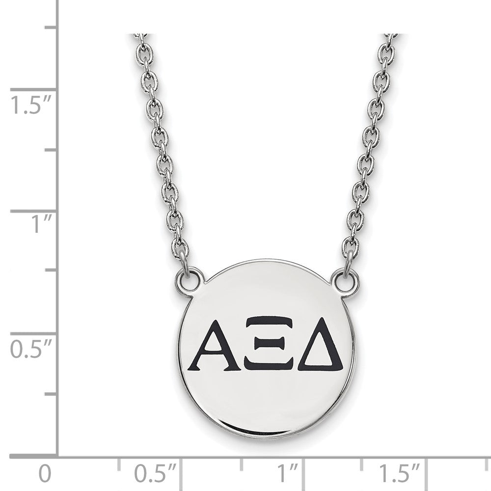 Sterling Silver Rhodium Plated Logoart Alpha Xi Delta Sorority Greek Letters Large Black Enamel Pendant 18 Inch Necklace