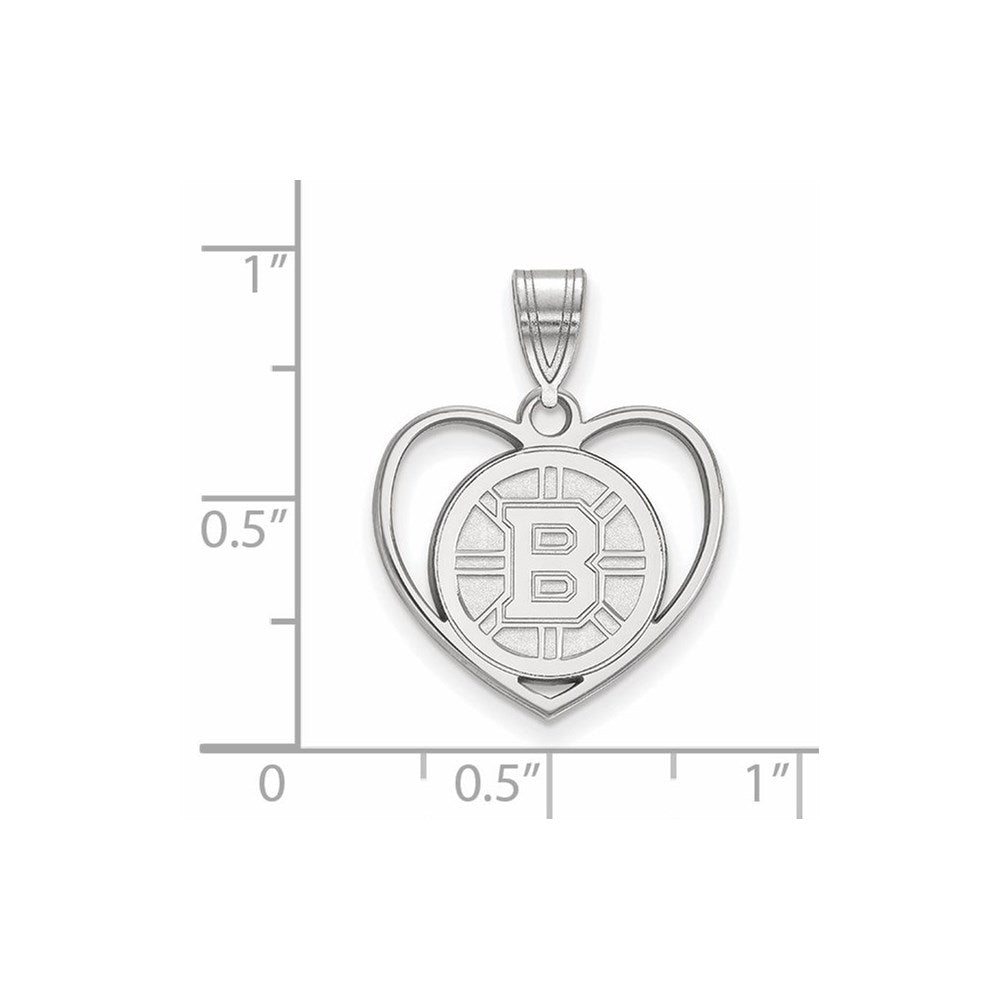 Sterling Silver Rhodium Plated Nhl Logoart Boston Bruins Heart Pendant