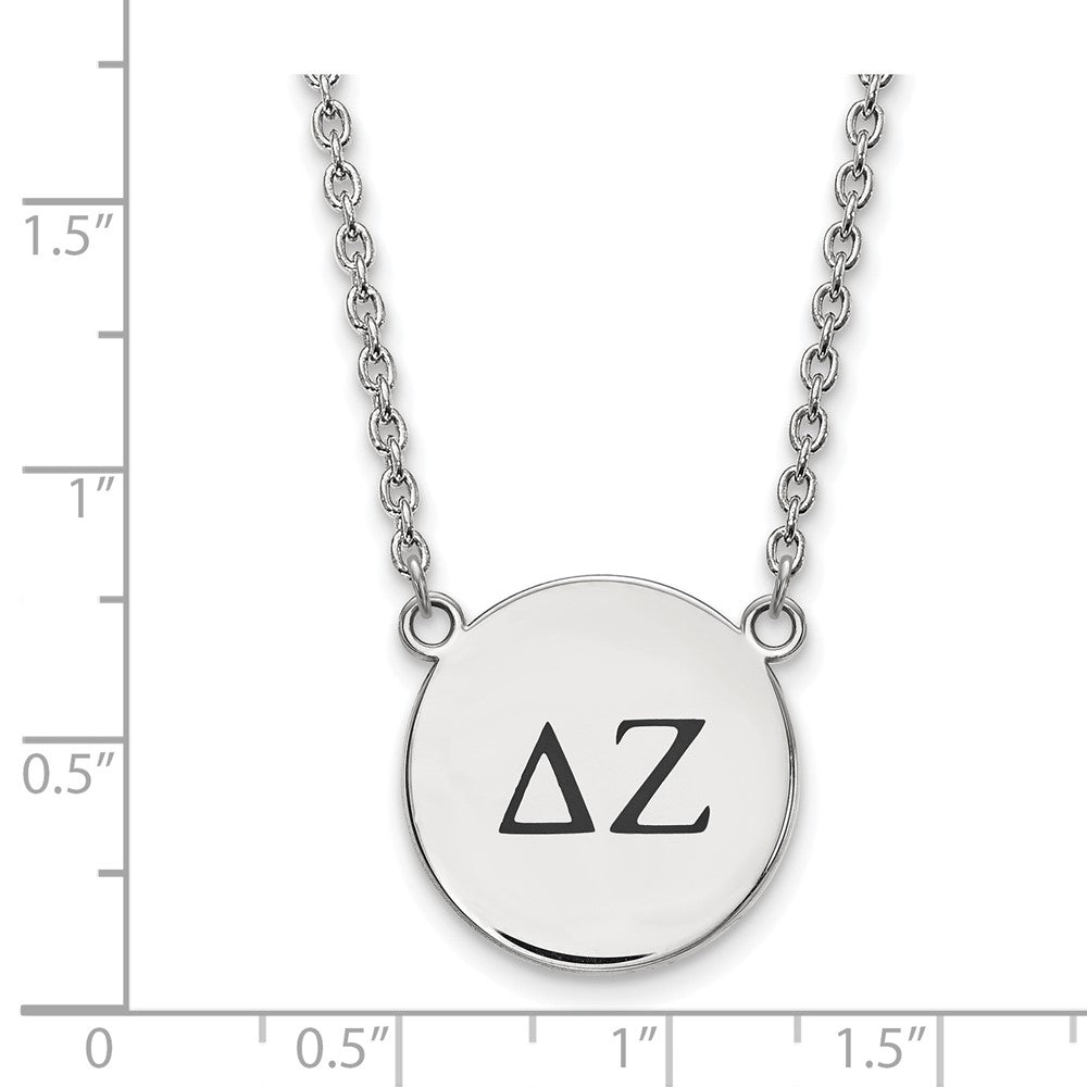 Sterling Silver Rhodium Plated Logoart Delta Zeta Sorority Greek Letters Large Black Enamel Pendant 18 Inch Necklace