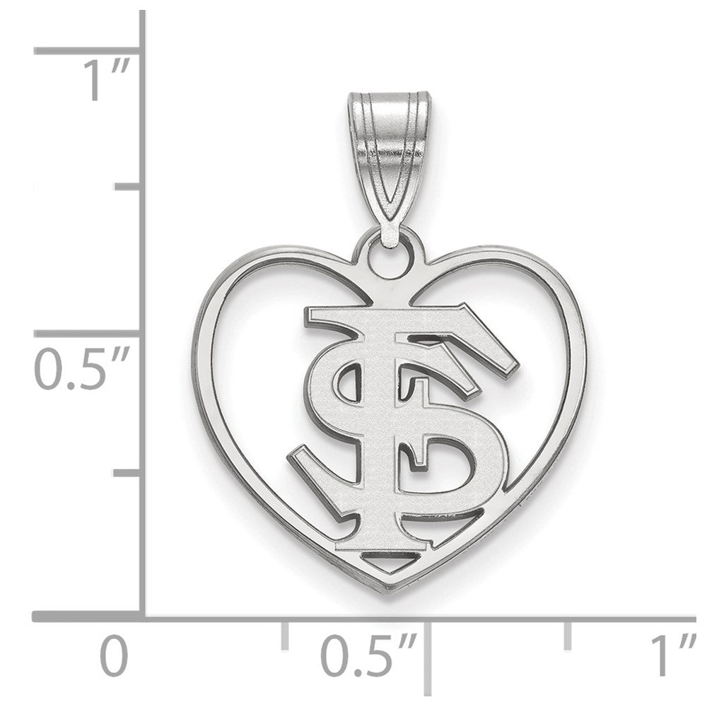 Sterling Silver Rhodium Plated Logoart Florida State University F S Heart Pendant