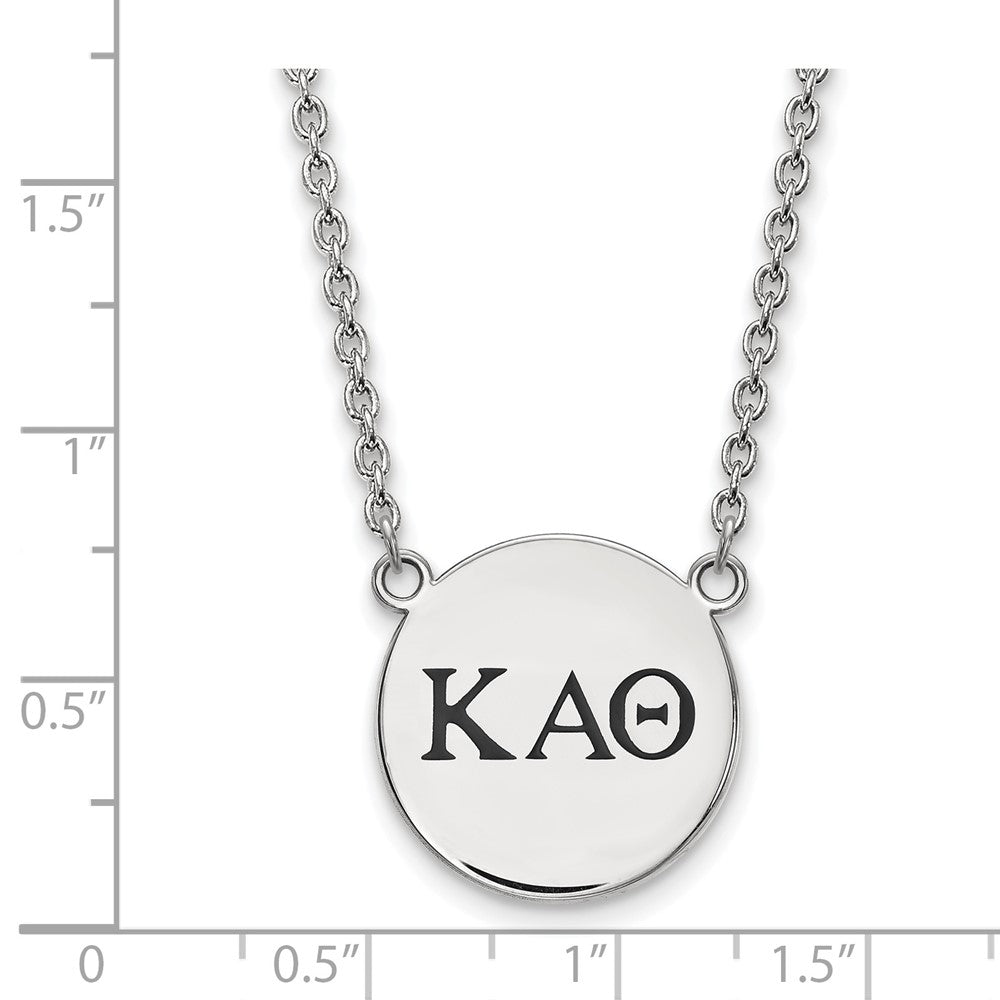 Sterling Silver Rhodium Plated Logoart Kappa Alpha Theta Sorority Greek Letters Large Black Enamel Pendant 18 Inch Necklace