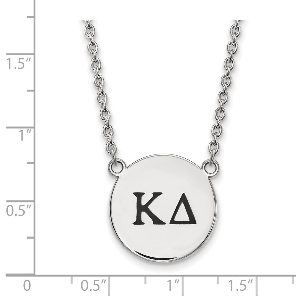 Sterling Silver Rhodium Plated Logoart Kappa Delta Sorority Greek Letters Large Black Enamel Pendant 18 Inch Necklace