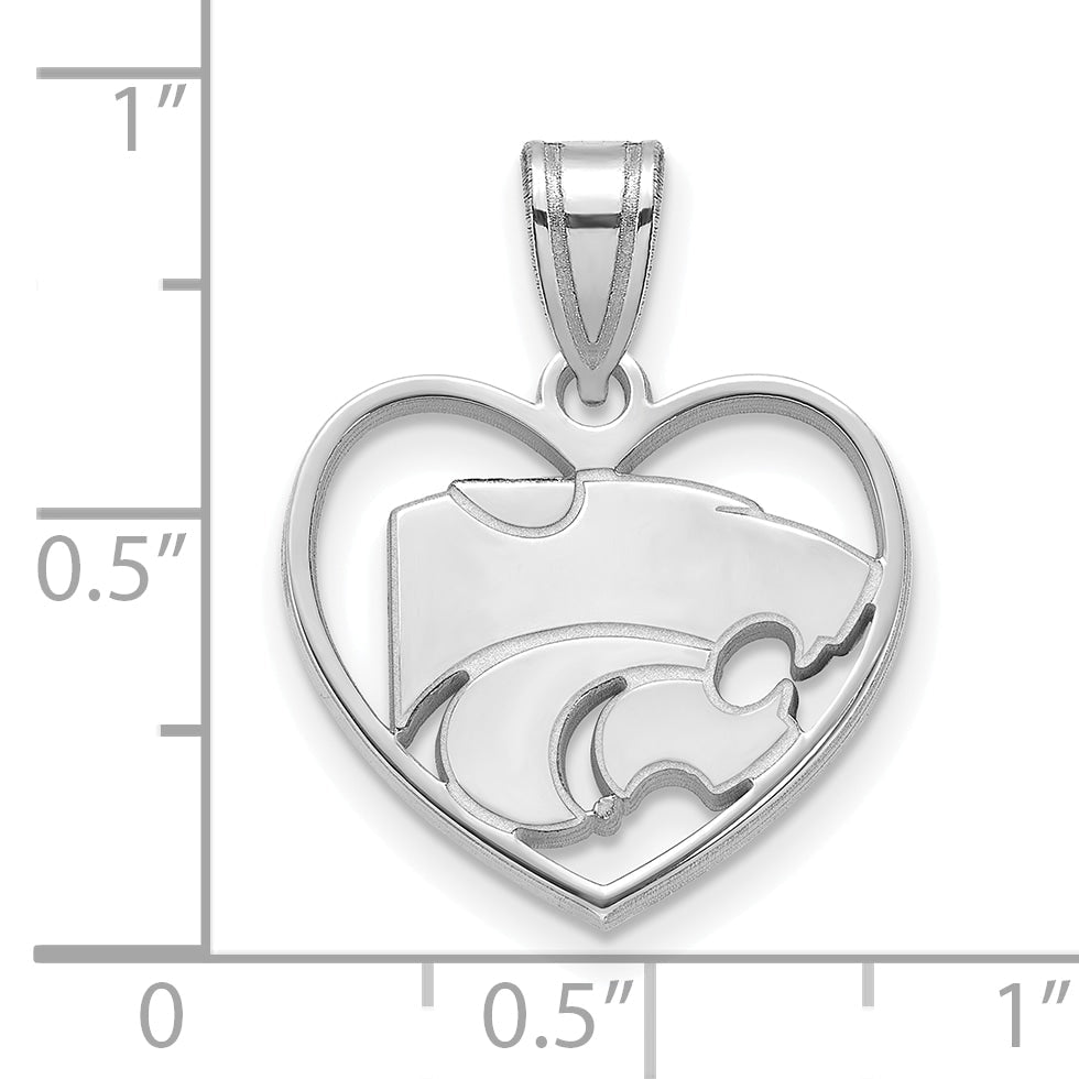 Sterling Silver Rhodium Plated Logoart Kansas State University Wildcat Heart Pendant