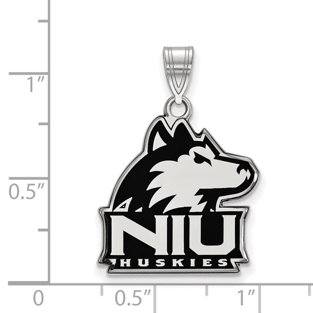 Sterling Silver Rhodium Plated Logoart Northern Illinois University N I U Huskies Large Enameled Pendant