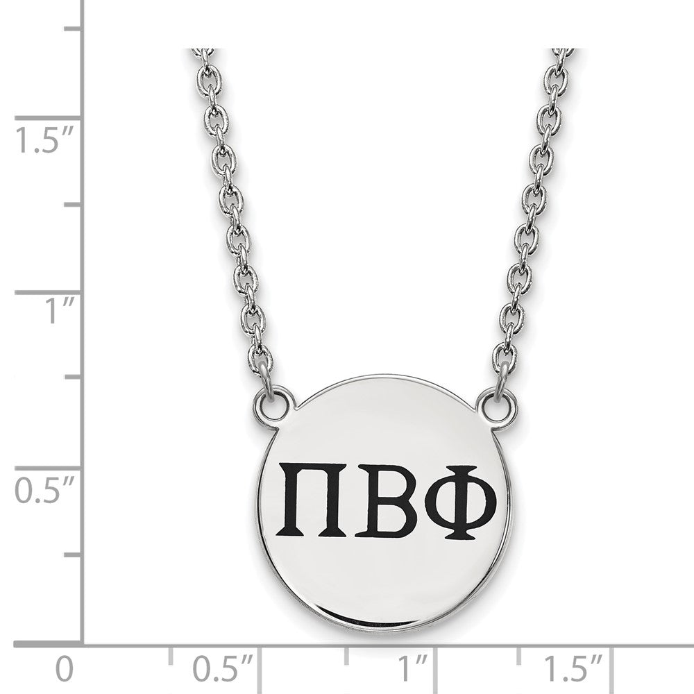 Sterling Silver Rhodium Plated Logoart Pi Beta Phi Sorority Greek Letters Large Black Enamel Pendant 18 Inch Necklace