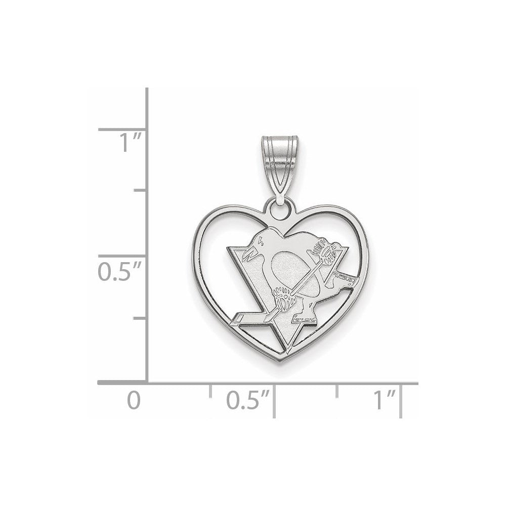 Sterling Silver Rhodium Plated Nhl Logoart Pittsburgh Penguins Heart Pendant
