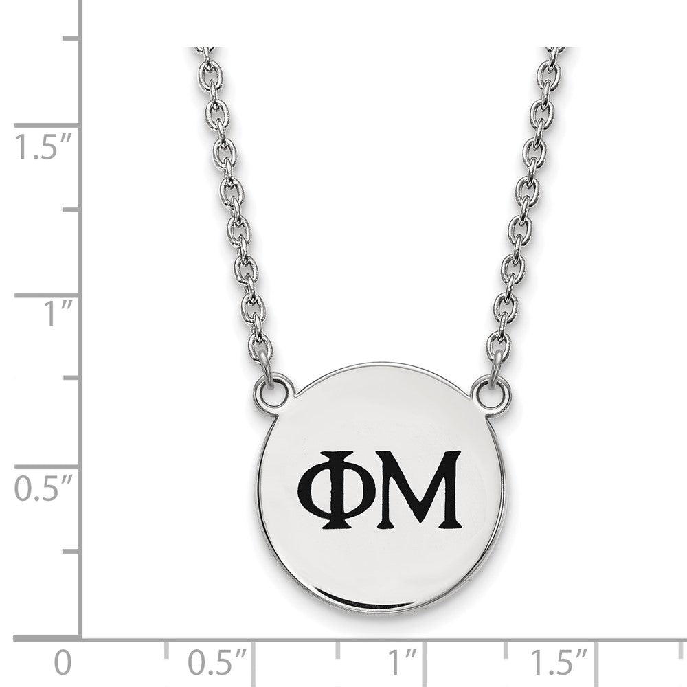 Sterling Silver Rhodium Plated Logoart Phi Mu Sorority Greek Letters Small Black Enamel Pendant 18 Inch Necklace