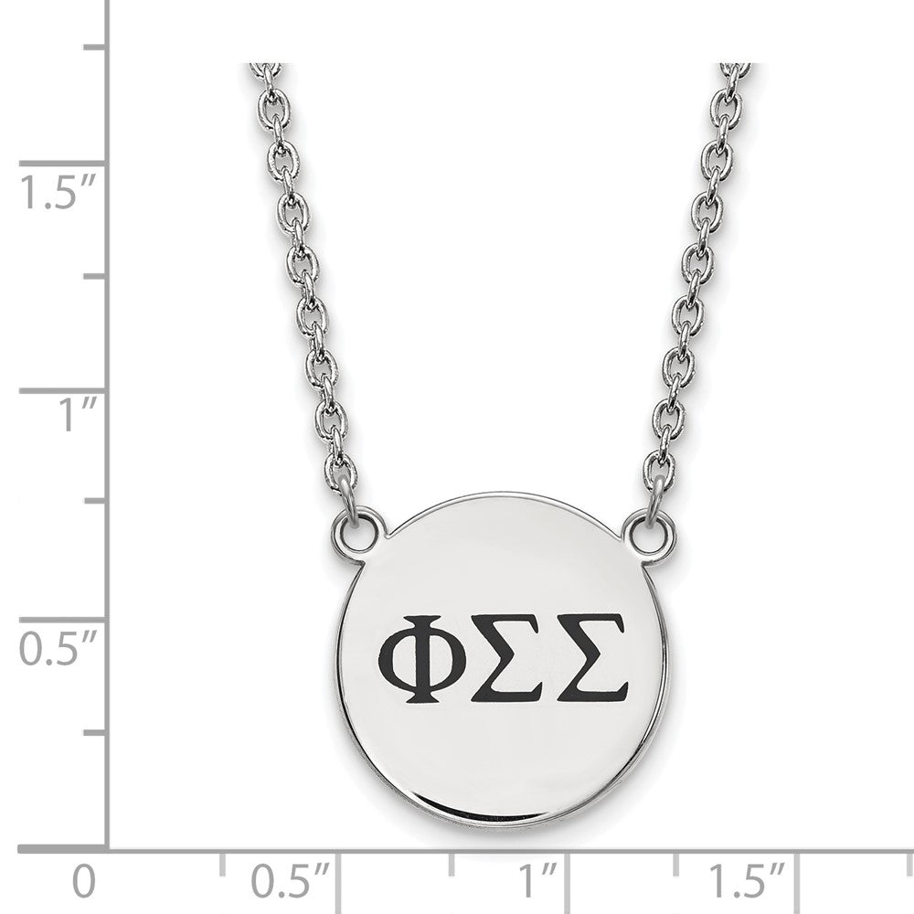 Sterling Silver Rhodium Plated Logoart Phi Sigma Sorority Greek Letters Large Black Enamel Pendant 18 Inch Necklace