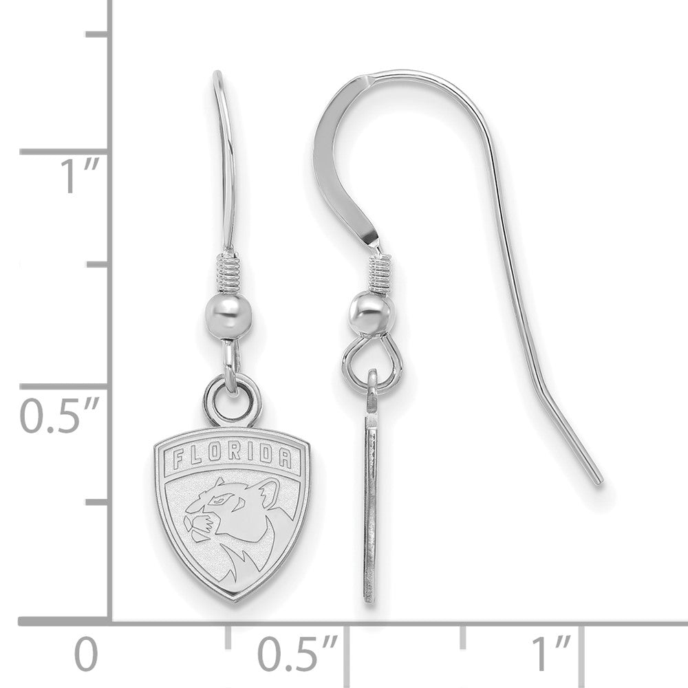 Sterling Silver Rhodium Plated Nhl Logoart Florida Panthers Extra Small Dangle Wire Earrings