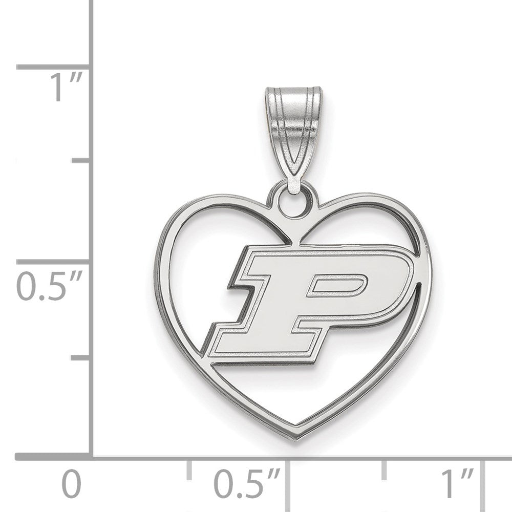Sterling Silver Rhodium Plated Logoart Purdue University Letter P Heart Pendant