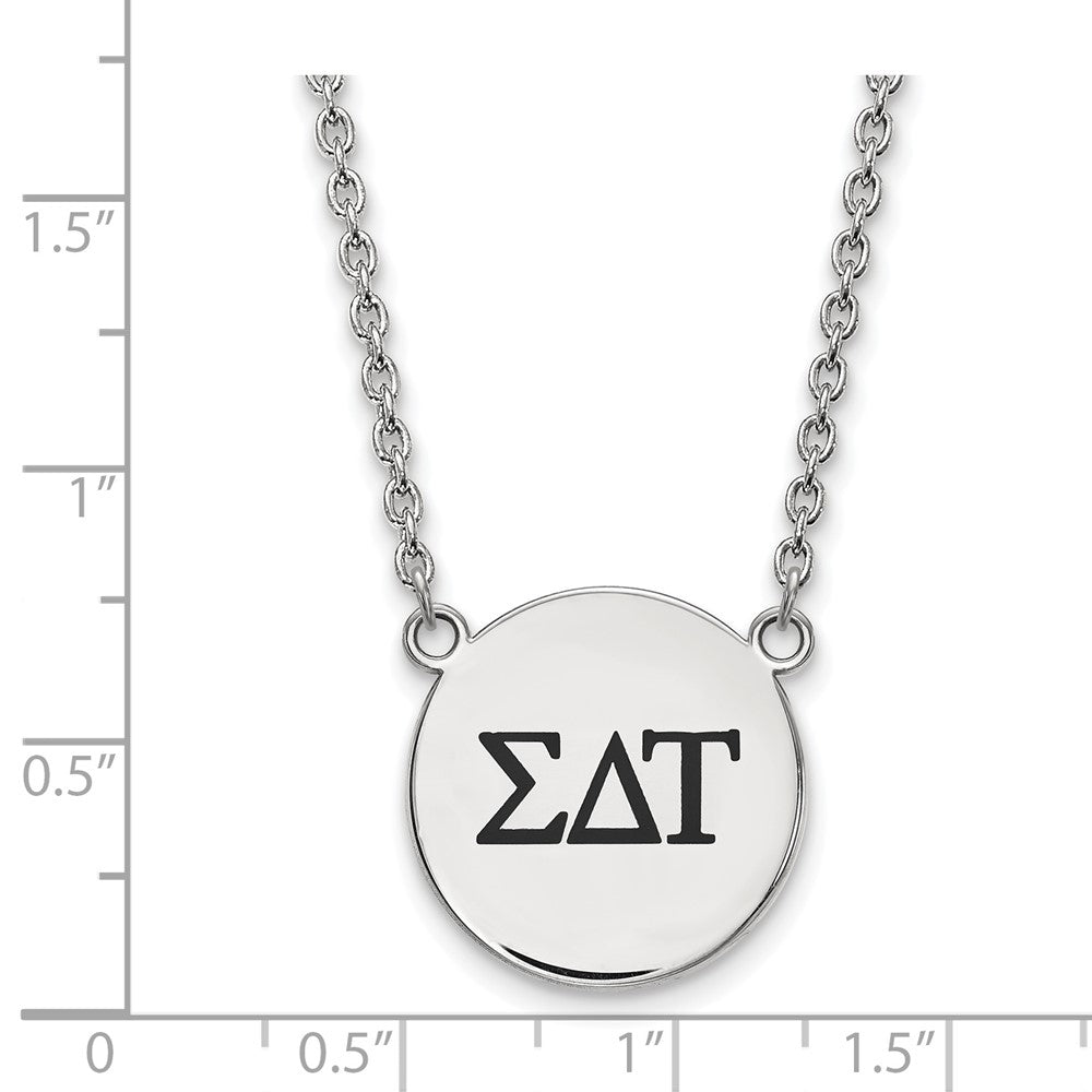 Sterling Silver Rhodium Plated Logoart Sigma Delta Tau Sorority Greek Letters Large Black Enamel Pendant 18 Inch Necklace