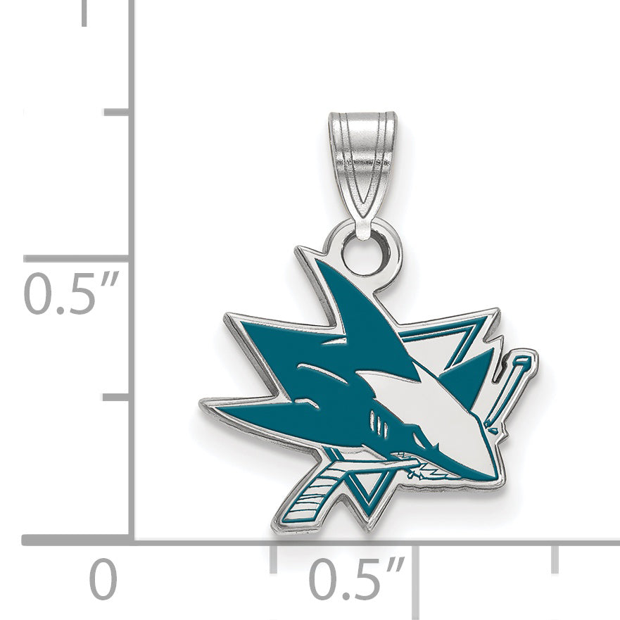 Sterling Silver Rhodium Plated Nhl Logoart San Jose Sharks Small Enamel Pendant