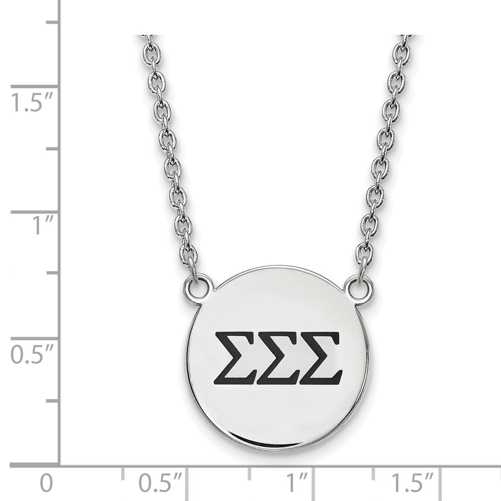 Sterling Silver Rhodium Plated Logoart Sigma Sorority Greek Letters Large Black Enamel Pendant 18 Inch Necklace