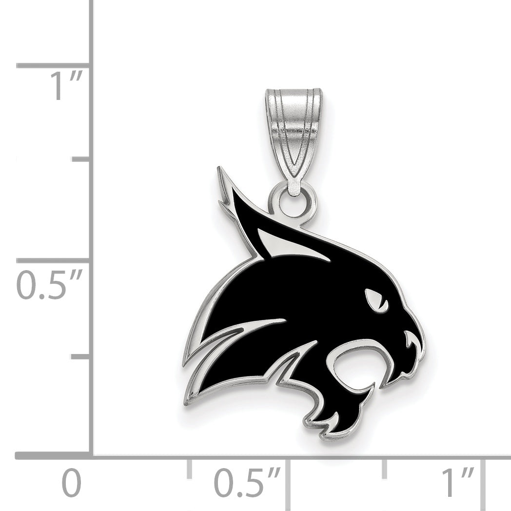 Sterling Silver Rhodium Plated Logoart Texas State University Bobcat Large Enameled Pendant
