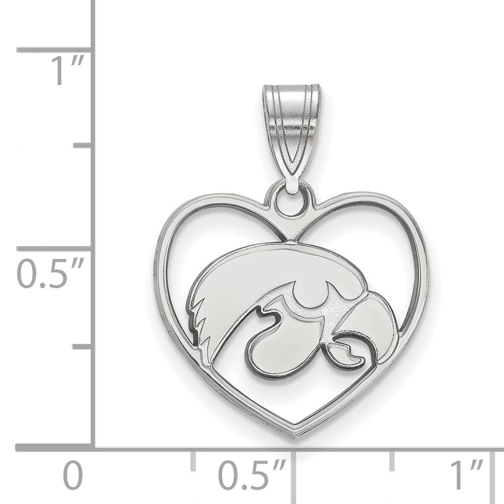 Sterling Silver Rhodium Plated Logoart University Of Iowa Hawk Heart Pendant