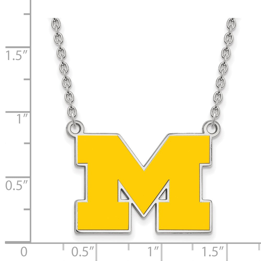 Sterling Silver Rhodium Plated Logoart University Of Michigan Letter M Large Yellow Enameled Pendant 18 Inch Necklace