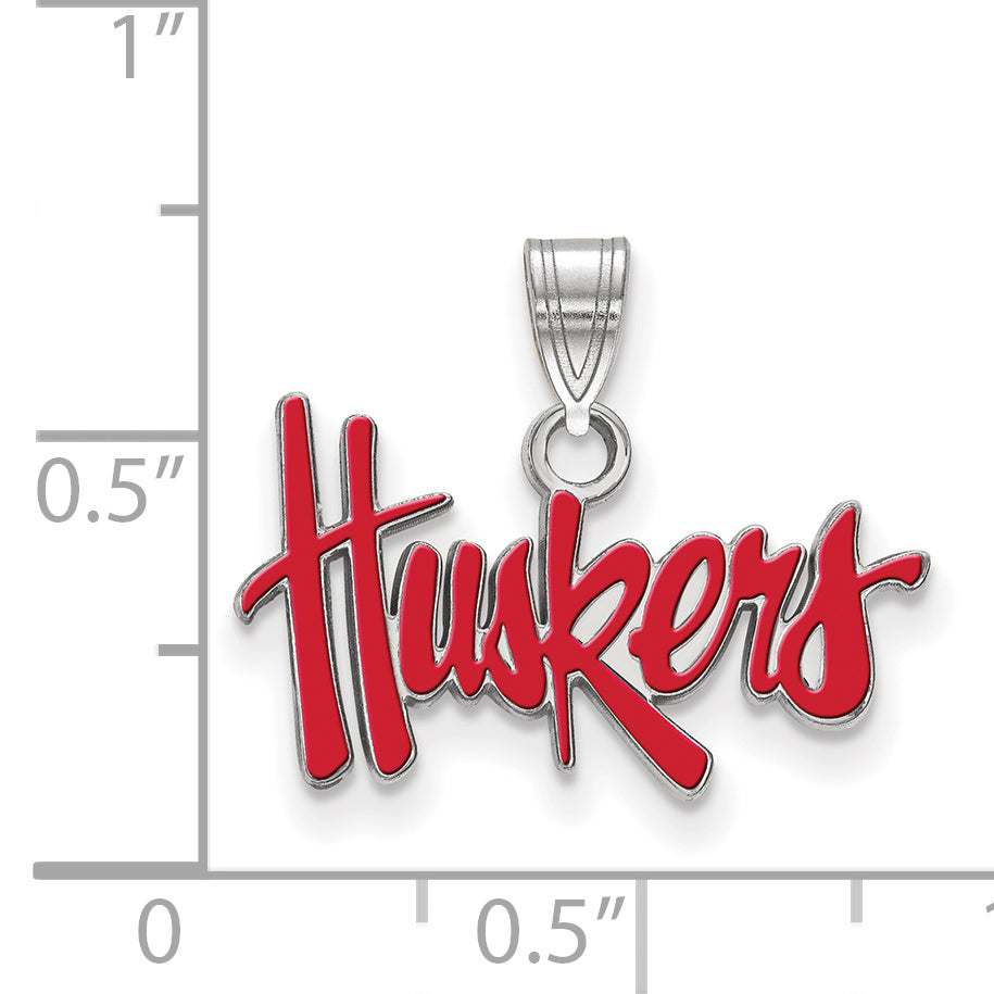 Sterling Silver Rhodium Plated Logoart University Of Nebraska Huskers Small Enameled Pendant