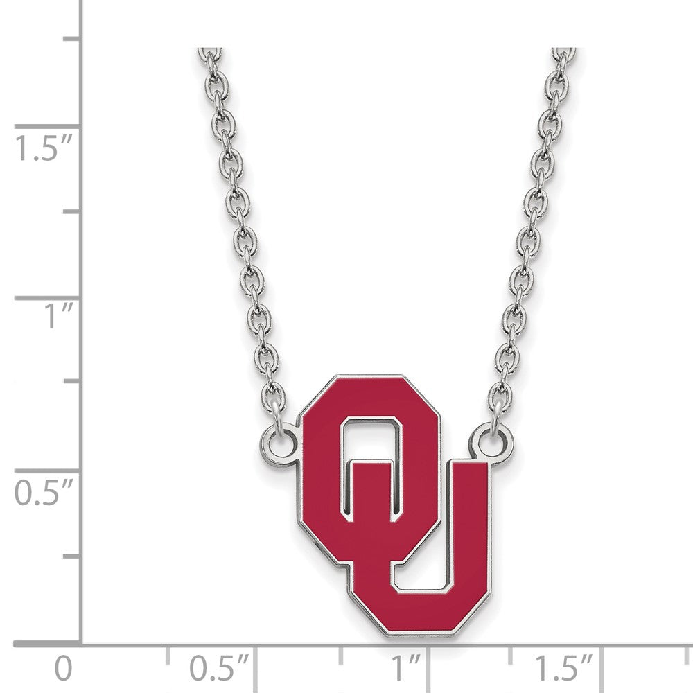 Sterling Silver Rhodium Plated Logoart University Of Oklahoma O U Large Enameled Pendant 18 Inch Necklace