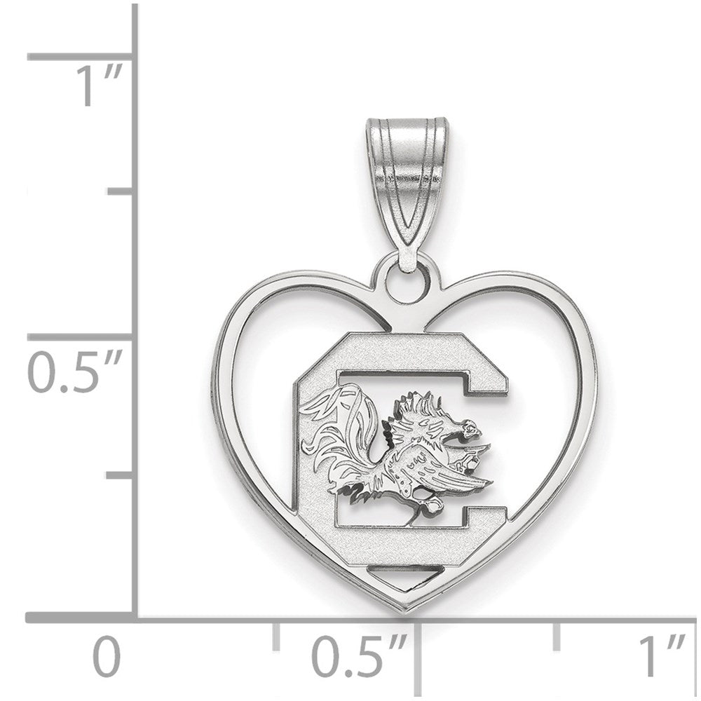 Sterling Silver Rhodium Plated Logoart University Of South Carolina Heart Pendant