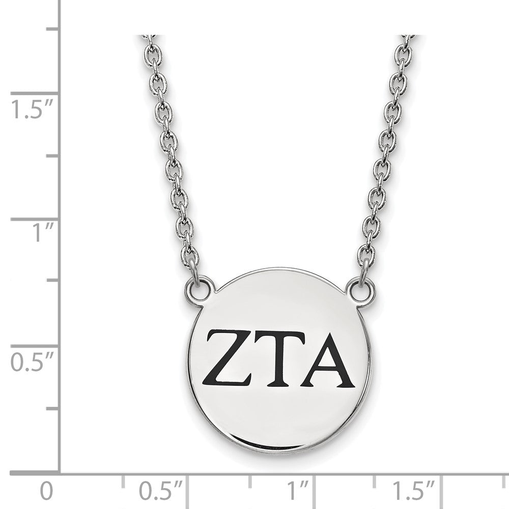 Sterling Silver Rhodium Plated Logoart Zeta Tau Alpha Sorority Greek Letters Large Black Enamel Pendant 18 Inch Necklace