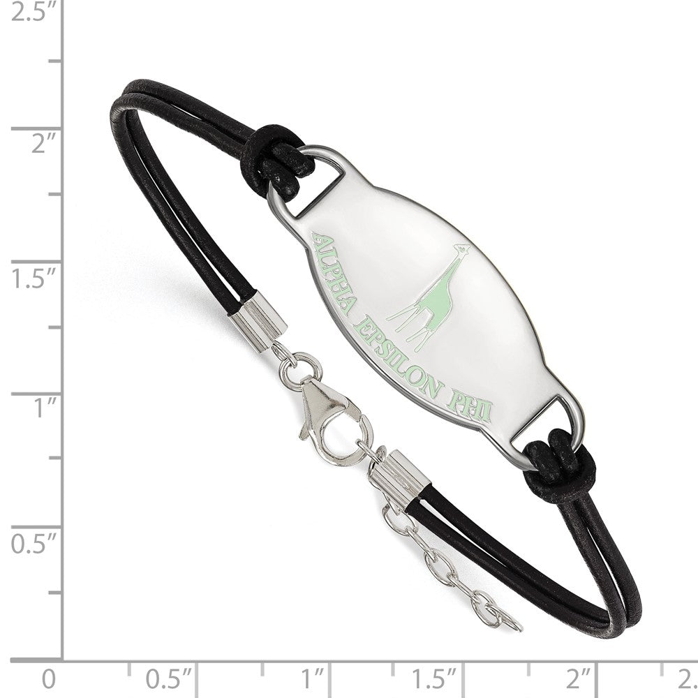 Sterling Silver Rhodium Plated Logoart Alpha Epsilon Phi Sorority Symbol Color Enamel Leather 7 Inch Bracelet With Extender