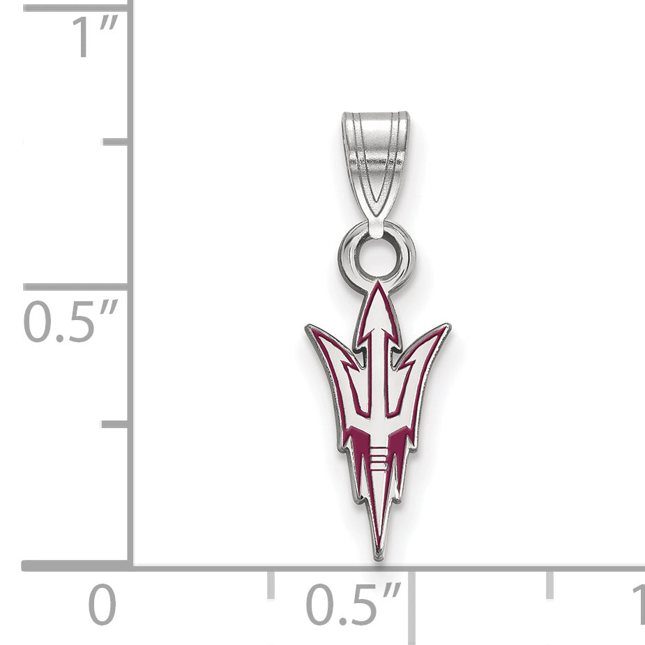 Sterling Silver Rhodium Plated Logoart Arizona State University Pitchfork Small Enameled Pendant