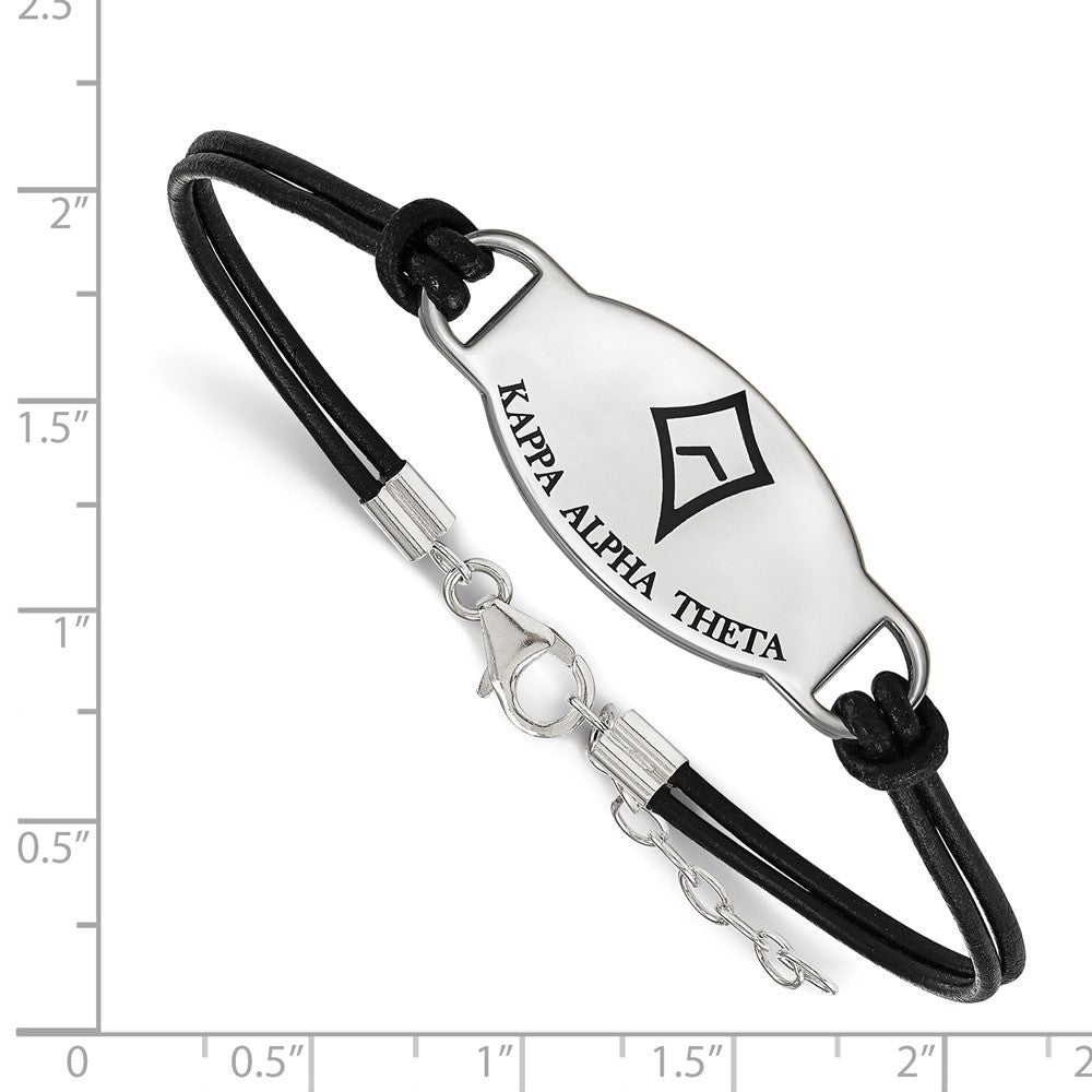 Sterling Silver Rhodium Plated Logoart Kappa Alpha Theta Sorority Symbol Color Enamel Leather 7 Inch Bracelet With Extender