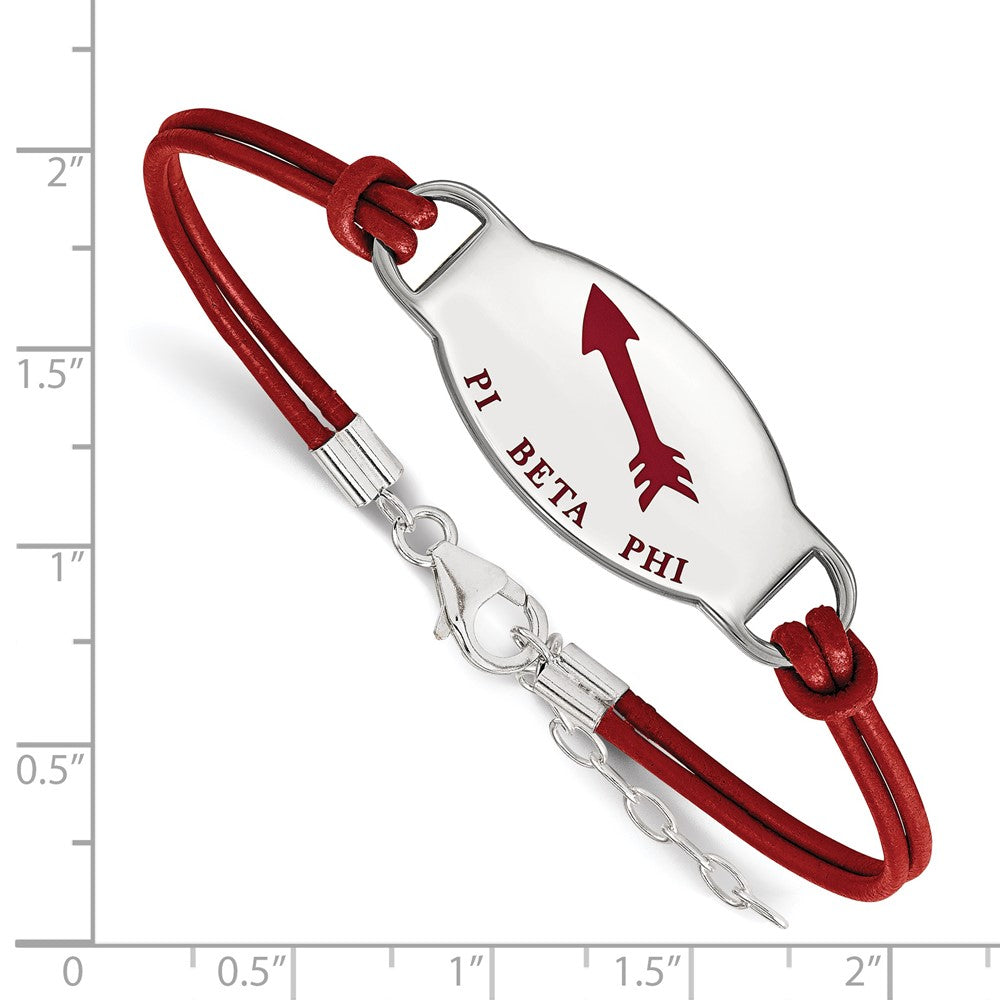 Sterling Silver Rhodium Plated Logoart Pi Beta Phi Sorority Symbol Color Enamel Leather 7 Inch Bracelet With Extender