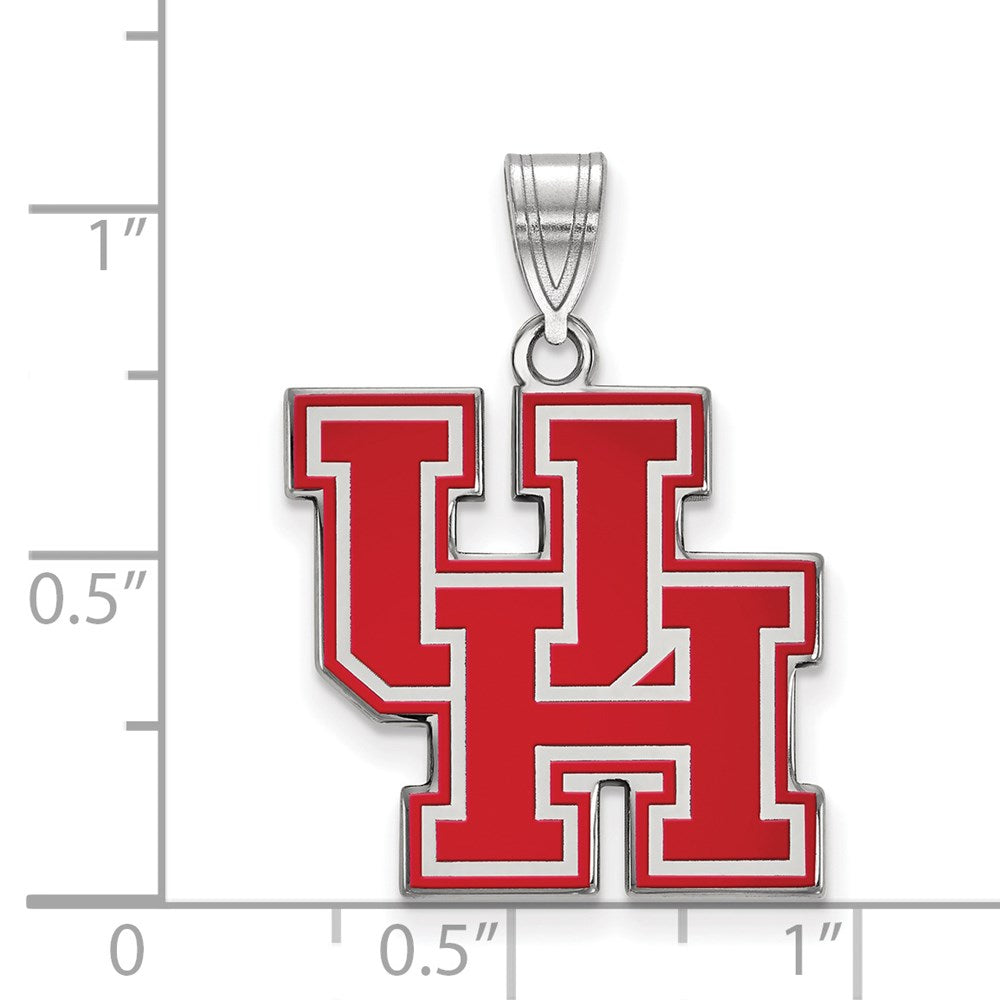 Sterling Silver Rhodium Plated Logoart University Of Houston U H Large Enameled Pendant