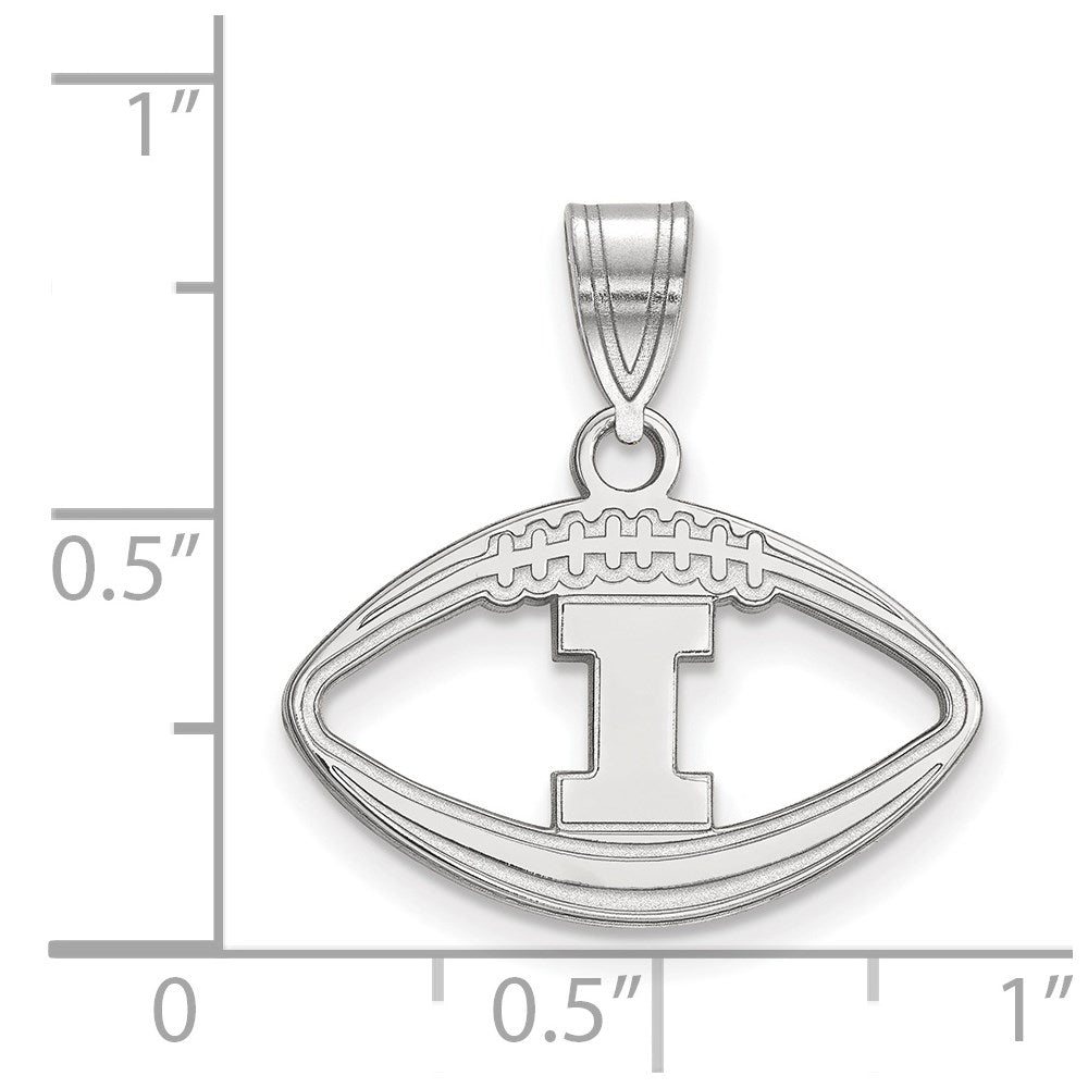 Sterling Silver Rhodium Plated Logoart University Of Illinois Letter I Football Pendant