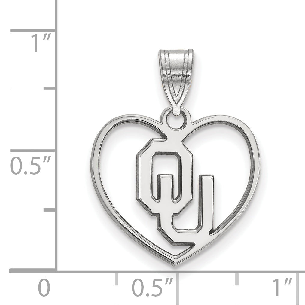 Sterling Silver Rhodium Plated Logoart University Of Oklahoma O U Heart Pendant