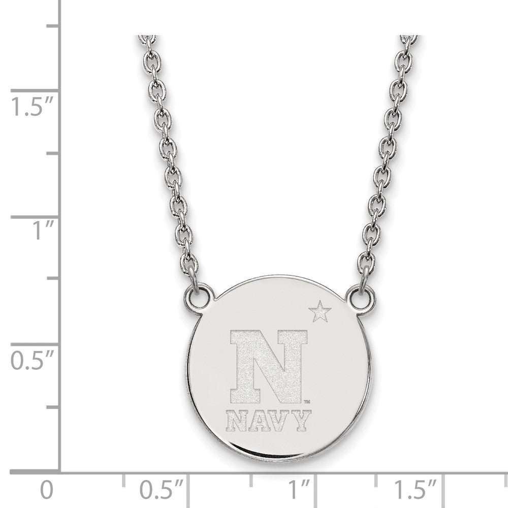 Sterling Silver Rhodium Plated Logoart Us Naval Academy Large Disc Pendant 18 Inch Necklace
